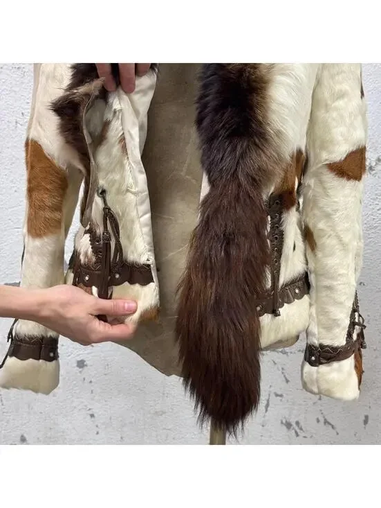 Vintage Y2K Cow-Print Rabbit & Fox Fur Jacket - Picture 8 of 8